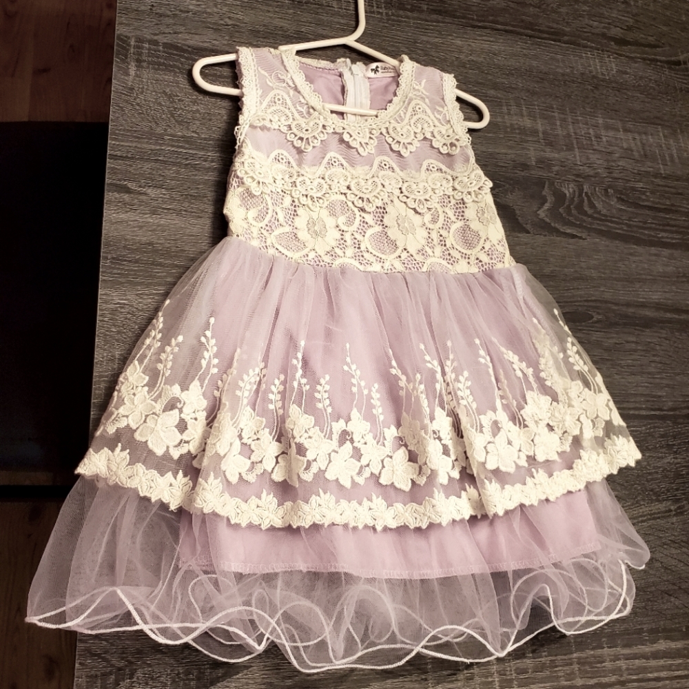 Girls 3T Lavender & Beige Lace Dress